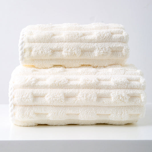 Off White Thickened Fleece Towel Set