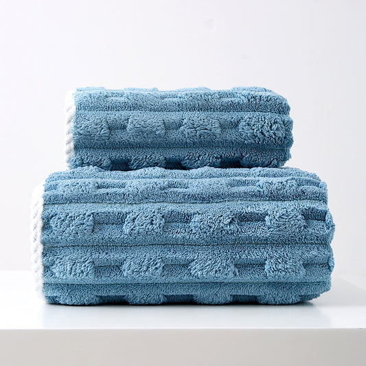 Dark Blue Thickened Fleece Towel Set