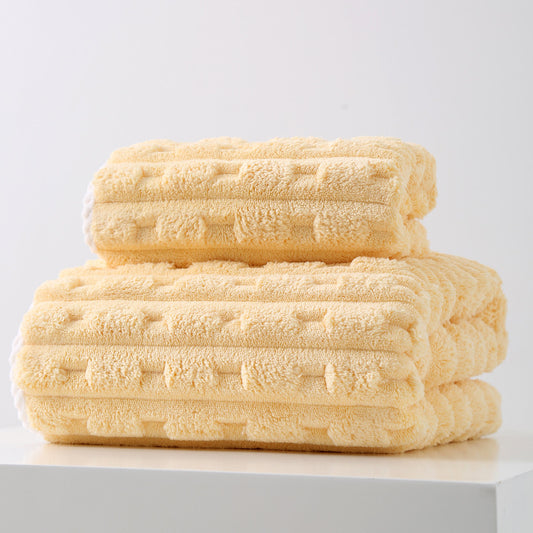 Yellow Thickened Fleece Towel Set