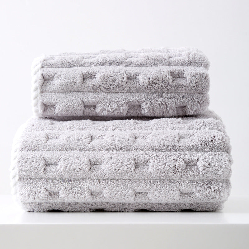 Grey Thickened Fleece Towel Set