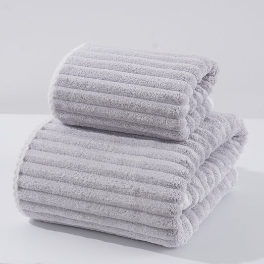 Grey Stripe Coral Fleece Bath Towel